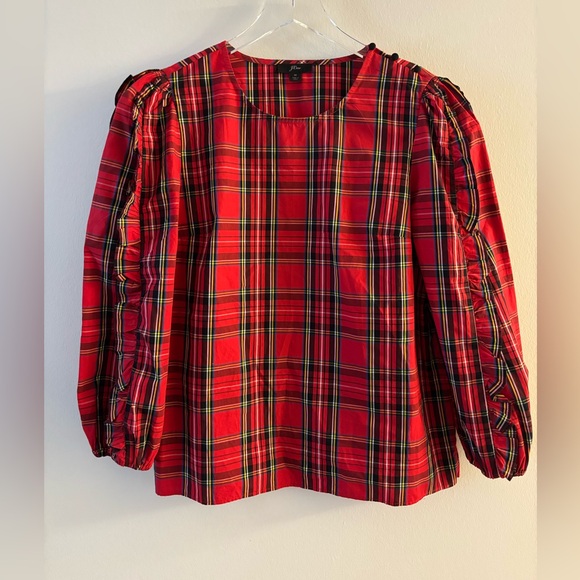 J. Crew Ruffle Sleeve Stewart Tartan Blouse Size Medium - Picture 3 of 6